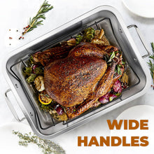 Load image into Gallery viewer, turkey roasting pans stainless steel have wide handle for thanksgiving turkey