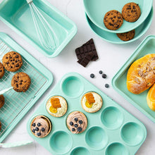 Load image into Gallery viewer, Rorence Bakeware Set Nonstick: Cookie Sheet, Rectangular Cake Pan, 2 Round Cake Pans, Muffin Pan, Loaf Pan & Cooling Rack - Set of 7 - Mint Green