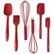 Load image into Gallery viewer, Rorence Silicone Whisk Spatula Spoonula & Brush Set of 6 - Green/Red