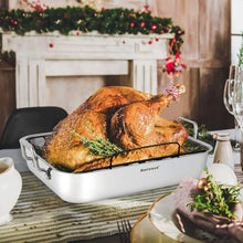 Load image into Gallery viewer, turkey roasting pan with lid and rack for 20 lb turkey metal roaster