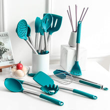 Load image into Gallery viewer, Rorence Silicone Cooking Utensil Kitchen Utensil Set 12 Pieces- Blue/Pink/Green