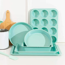 Load image into Gallery viewer, Rorence Bakeware Set Nonstick: Cookie Sheet, Rectangular Cake Pan, 2 Round Cake Pans, Muffin Pan, Loaf Pan & Cooling Rack - Set of 7 - Mint Green