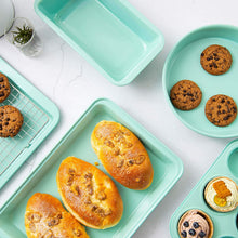 Load image into Gallery viewer, Rorence Bakeware Set Nonstick: Cookie Sheet, Rectangular Cake Pan, 2 Round Cake Pans, Muffin Pan, Loaf Pan & Cooling Rack - Set of 7 - Mint Green