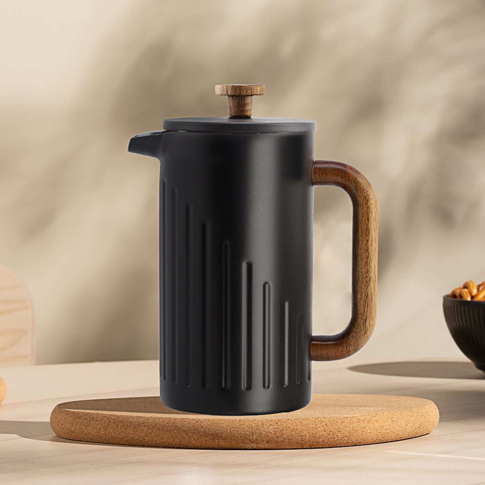 French Press Coffee Maker with Real Wood Handle, Double Wall