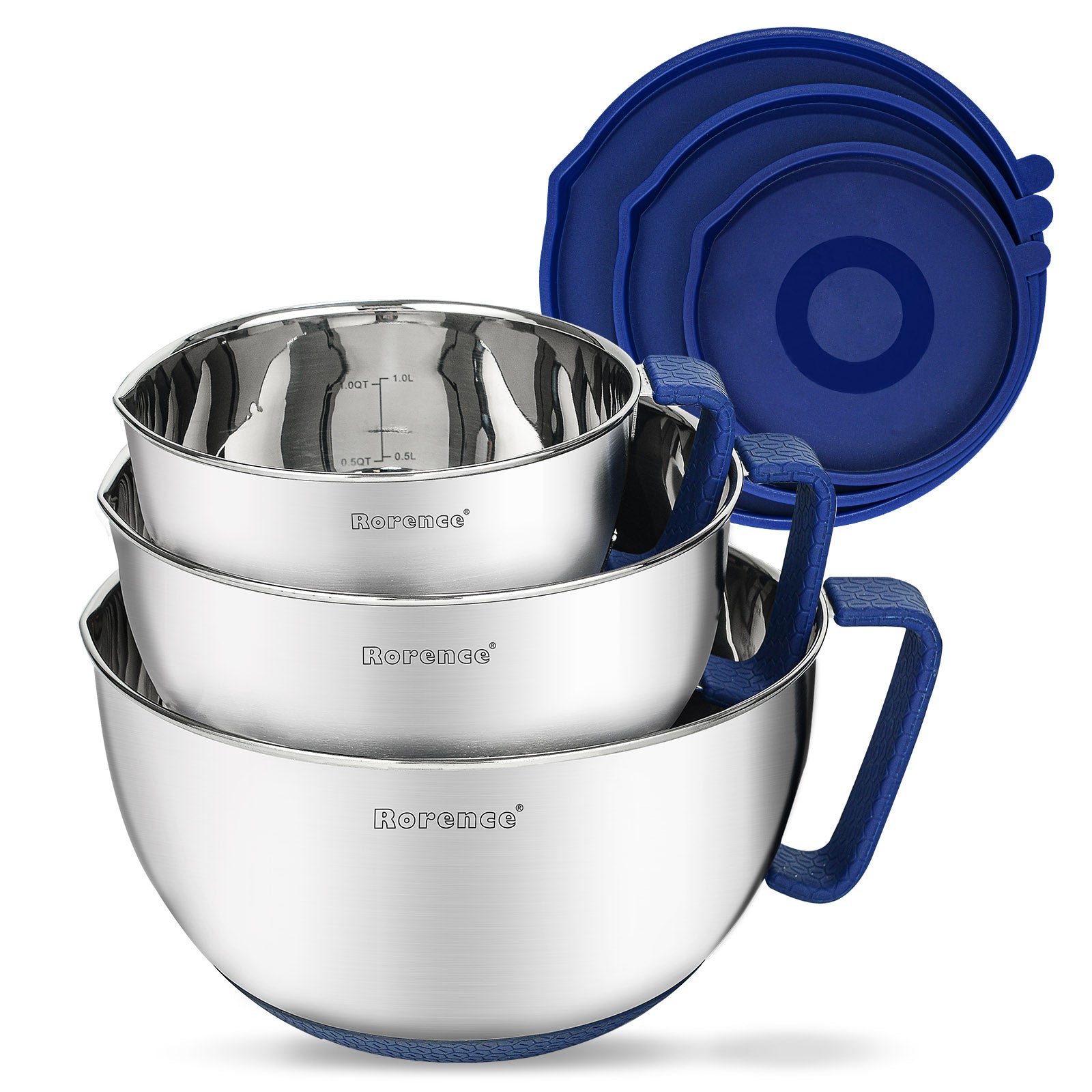 Navaris Stainless Steel Mixing Bowls And Graters - Set Of 2 Mixing Bowls W/Lids And 3 Graters